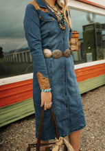 Load image into Gallery viewer, Denim Dress With Suede Yokes