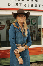 Load image into Gallery viewer, Denim Dress With Suede Yokes