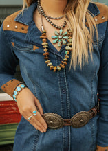 Load image into Gallery viewer, Denim Dress With Suede Yokes