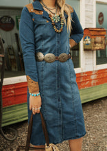 Load image into Gallery viewer, Denim Dress With Suede Yokes