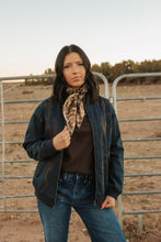 Load image into Gallery viewer, Dark Vintage Denim Embroidered Bomber Jacket
