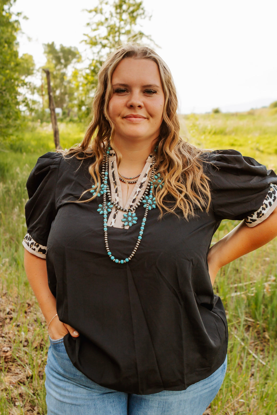 Black Plus Size Top with Cheetah details