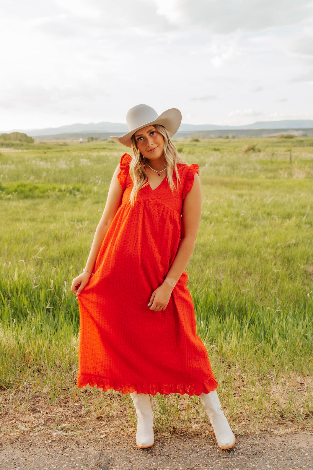 The Dutton In Hibiscus Eyelet Dress