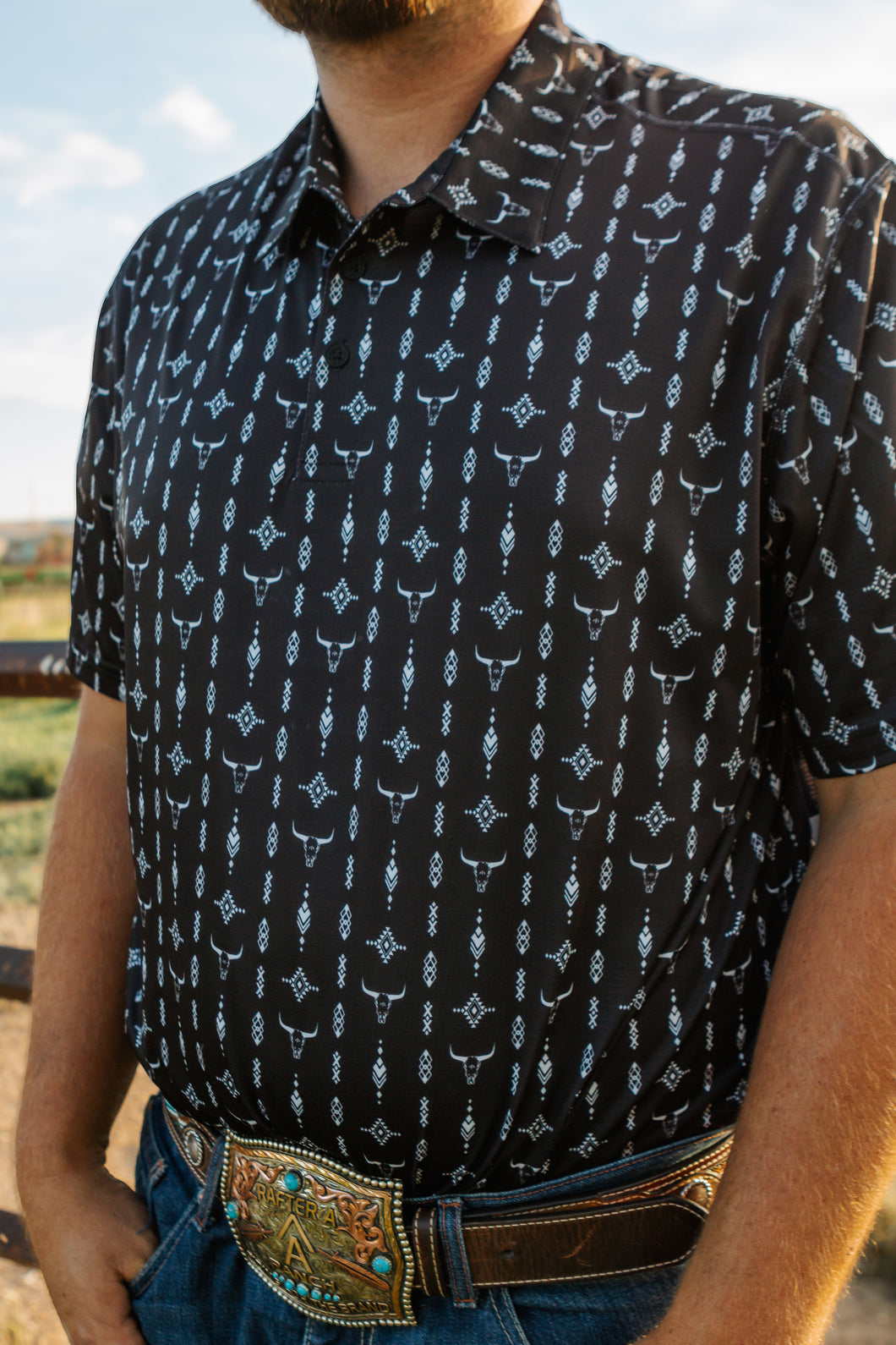 Men's Wrangler Black Longhorn Polo