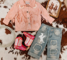 Load image into Gallery viewer, Literally Just a Cowgirl Pink fringe Jacket
