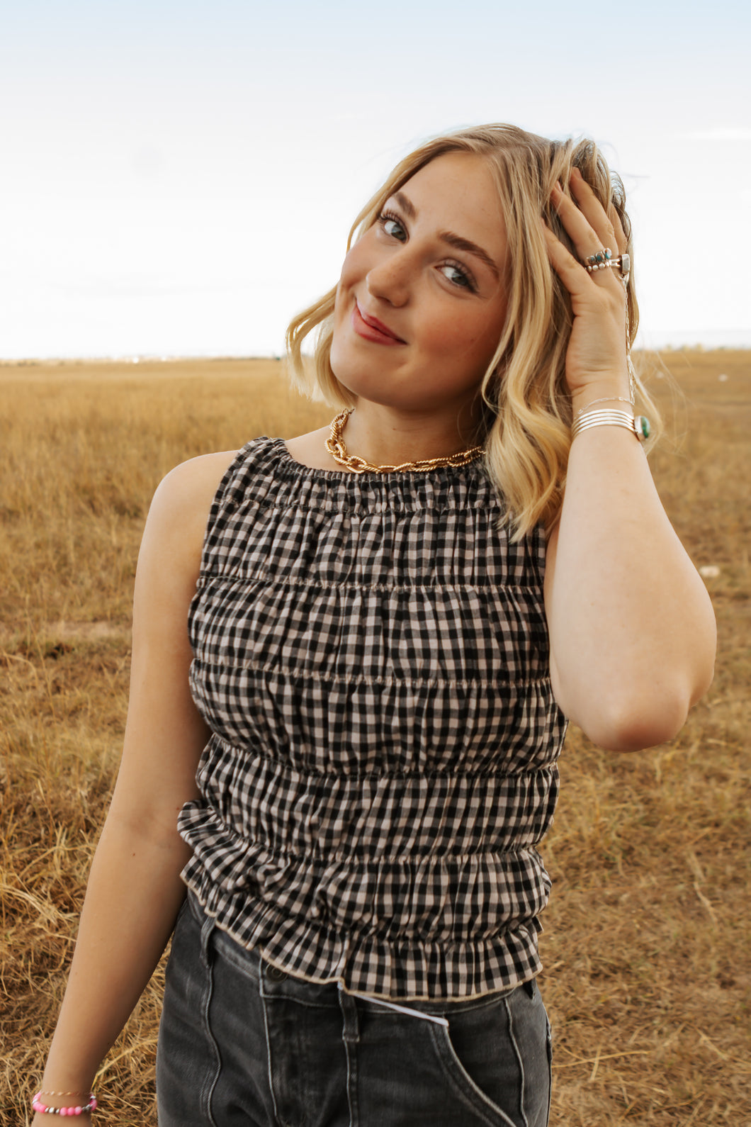 Gingham printed tank