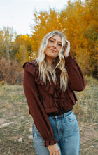 Load image into Gallery viewer, Long Sleeve V-neck Ruffle Detail Crop Blouse
