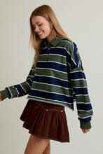 Load image into Gallery viewer, Rugby Polo Top green Stripe With Front Buttons

