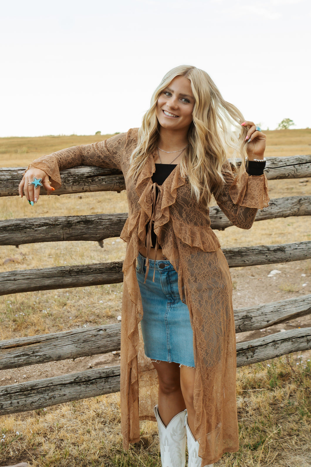 Sheer Lace Ruffle Duster