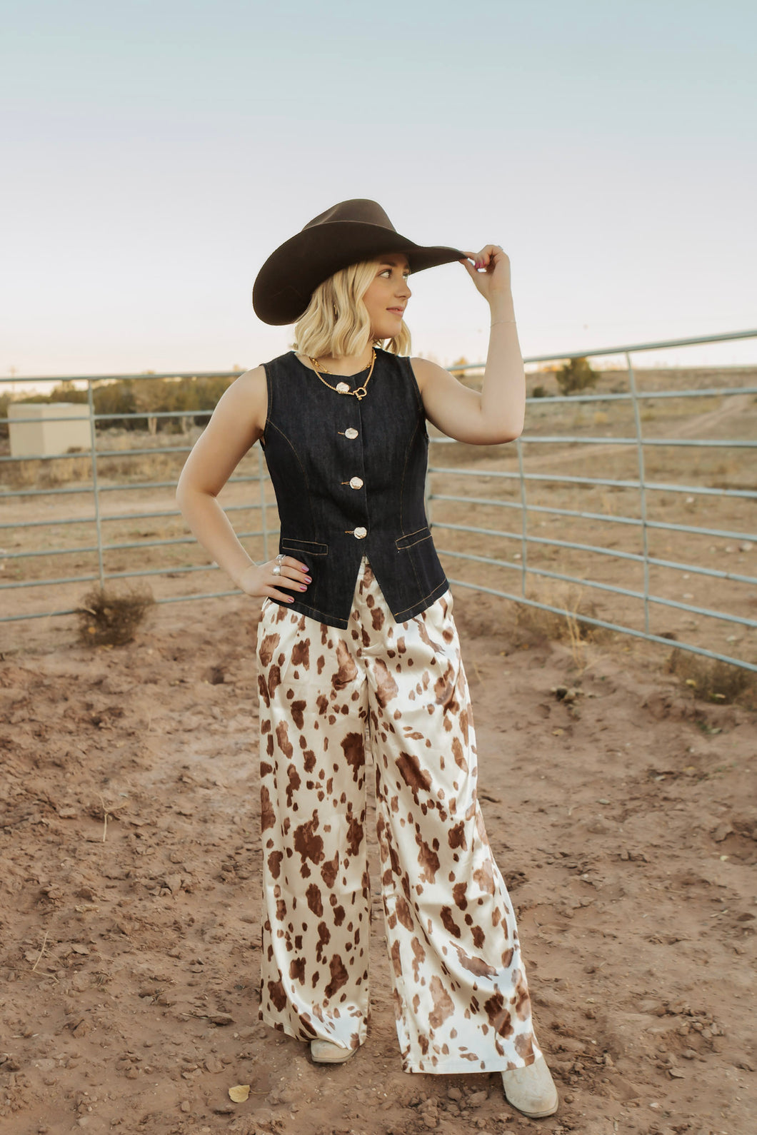 Cow Print Satin Pants