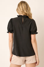 Load image into Gallery viewer, Black Ruffle Mock Neck Short Sleeve Blouse
