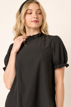 Load image into Gallery viewer, Black Ruffle Mock Neck Short Sleeve Blouse
