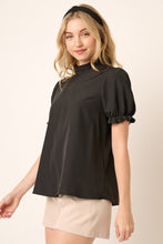Load image into Gallery viewer, Black Ruffle Mock Neck Short Sleeve Blouse
