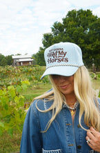 Load image into Gallery viewer, Hold My Horses Denim Trucker Hat
