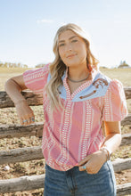 Load image into Gallery viewer, Western Embroidered horse Yoke Puff Sleeve Gingham Blouse
