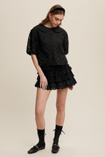 Load image into Gallery viewer, Black Lace Tiered Shorts With Ruffle Details
