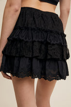 Load image into Gallery viewer, Black Lace Tiered Shorts With Ruffle Details
