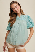Load image into Gallery viewer, Shaggy Fringed Textured Puff Sleeve Blouse
