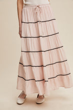 Load image into Gallery viewer, Crochet Trim Tiered Bohemian Maxi Skirt
