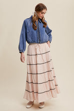 Load image into Gallery viewer, Crochet Trim Tiered Bohemian Maxi Skirt
