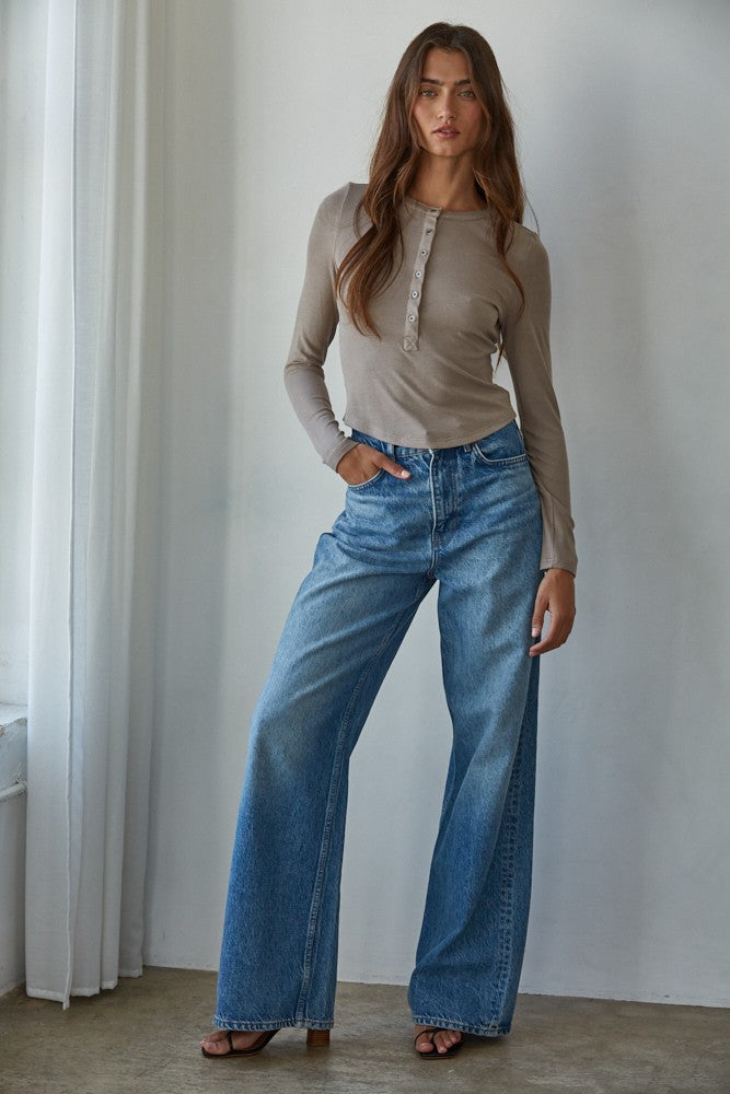 Studio Henley Ribbed Long Sleeve