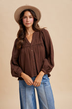 Load image into Gallery viewer, Embroidered Yoke Cotton Gauze Babydoll Blouse
