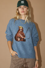 Load image into Gallery viewer, Fishing Bear Graphic Knit Antique Blue Sweater
