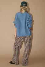 Load image into Gallery viewer, Fishing Bear Graphic Knit Antique Blue Sweater
