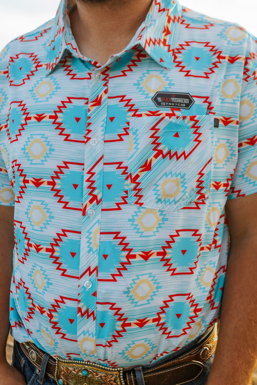 Blue Aztec Tek Western short sleeve