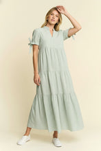 Load image into Gallery viewer, Pastel Green Striped Tiered Maxi Dress
