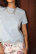 Load image into Gallery viewer, Lace Trim Short Sleeve Dusty blue Tee
