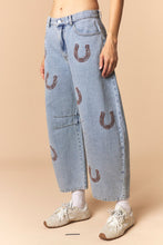Load image into Gallery viewer, Horse Shoe Embroidery Denim Barrel Jeans
