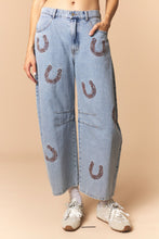 Load image into Gallery viewer, Horse Shoe Embroidery Denim Barrel Jeans
