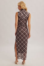 Load image into Gallery viewer, plaid printed mesh mock neck dress
