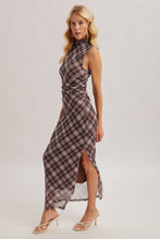 Load image into Gallery viewer, plaid printed mesh mock neck dress
