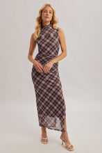 Load image into Gallery viewer, plaid printed mesh mock neck dress
