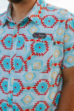 Load image into Gallery viewer, Blue Aztec Tek Western short sleeve
