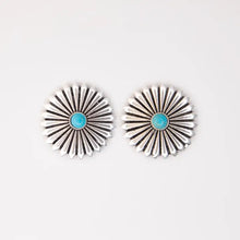 Load image into Gallery viewer, 1.25" Silver Conco Burst Post Earrings w/ Turquoise Accent
