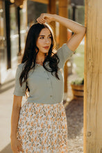Load image into Gallery viewer, RUFFLED COLLARED BLOUSE IN FOG GREEN
