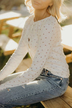 Load image into Gallery viewer, POINTELLE BUTTON CARDIGAN IN MAUVE BOWS
