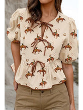 Load image into Gallery viewer, Cowboy Horse Print Bowknot Babydoll Blouse
