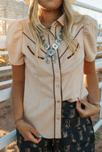 Load image into Gallery viewer, Suede light brown puff sleeve top
