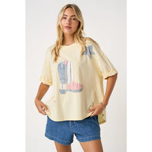 Load image into Gallery viewer, Butter yellow boot patchwork oversized shirt
