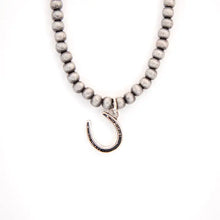 Load image into Gallery viewer, 18" Faux Navajo Pearl Necklace w/ Silver Horseshoe Charm
