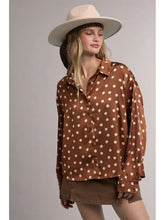 Load image into Gallery viewer, Polka Dot Collared Long Sleeve Button Blouse
