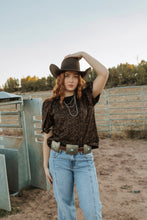 Load image into Gallery viewer, cheetah print top with tie sleeves
