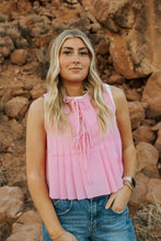 Load image into Gallery viewer, Bubblegum pink front tie tank
