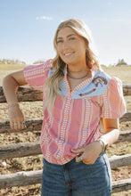 Load image into Gallery viewer, Western Embroidered horse Yoke Puff Sleeve Gingham Blouse

