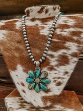 Load image into Gallery viewer, Genuine 8mm-22&quot; Navajo Necklace W/ Turquoise Flower Pendant
