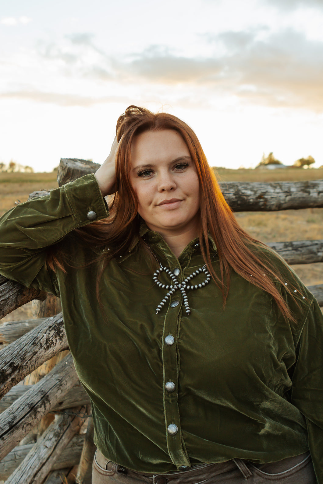 PLUS SIZE velvet studded green shirt